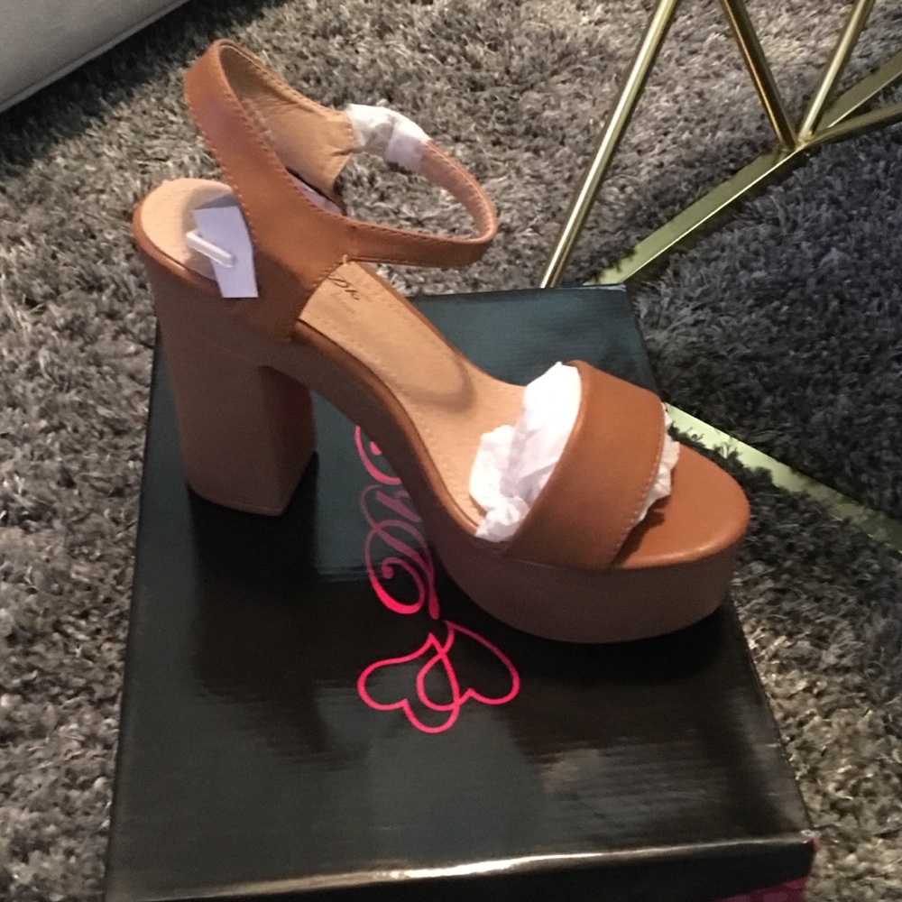 Camel colored block heels